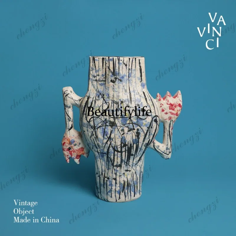Wabi Sand Wind Design Ceramic Hand Painted Art Vase Ornament Desktop Water Cultivator