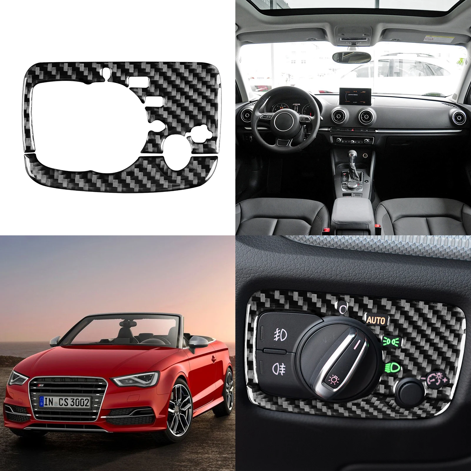 Real Carbon Fiber Car Headlight Switch Trim Frame For Audi A3 S3 RS3 8V 2013 2014 2015 2016 2017 2018 Accessories Styling