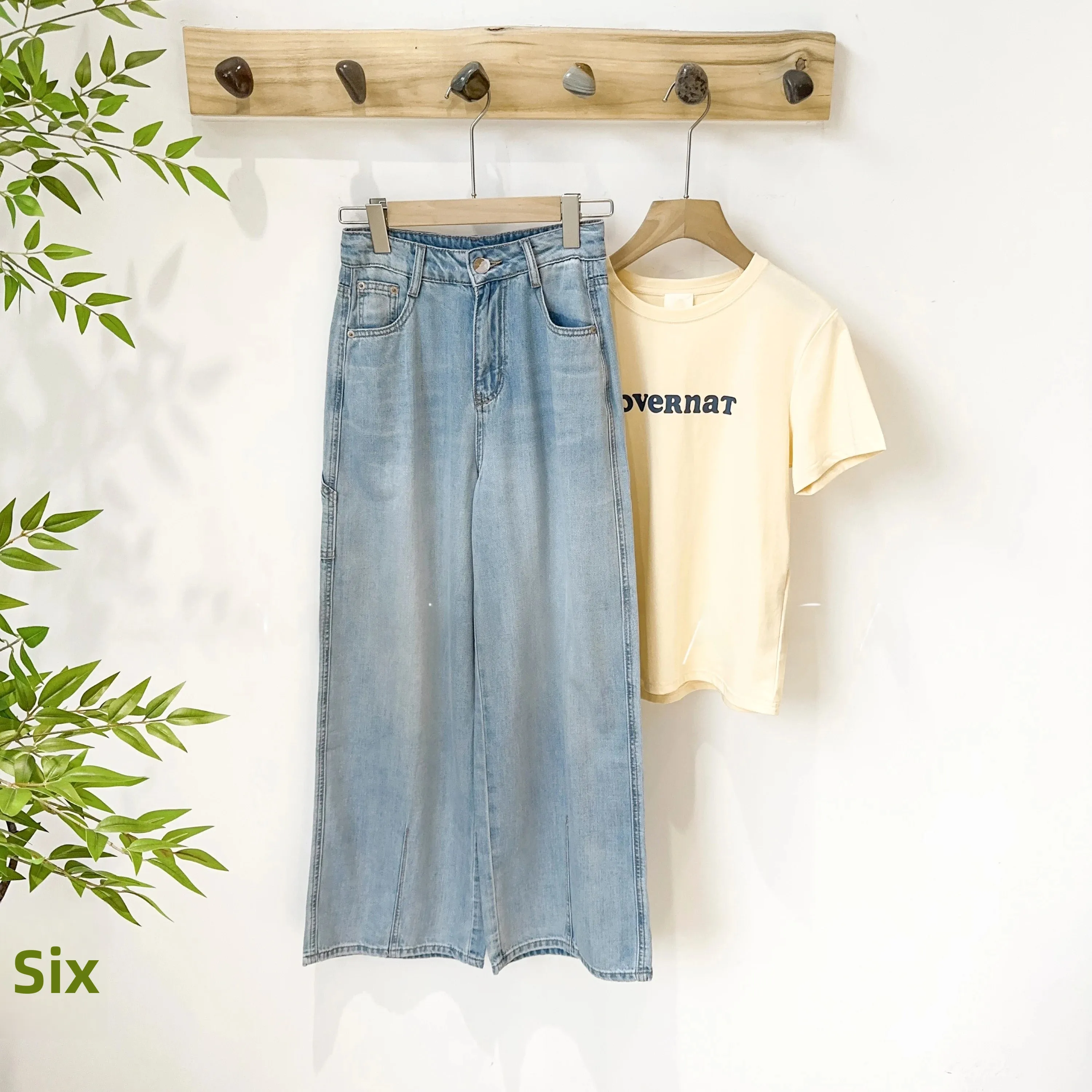 

Mimifafa Silk Denim Jeans Straight Leg Casual Soft Washed Summer New 26 Women's Premium Quality Jeans Natural Waist Button Cl...