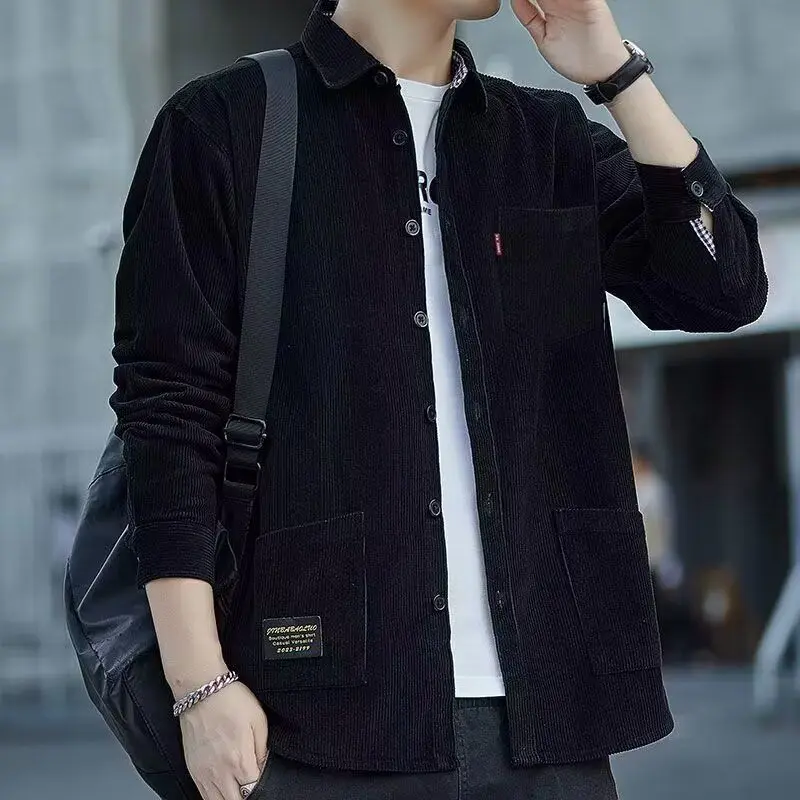 

New Men's Casual Loose irt Autumn Faion Small ence Design Top Casual All-Match Outerwear Stand Fit Long Sve