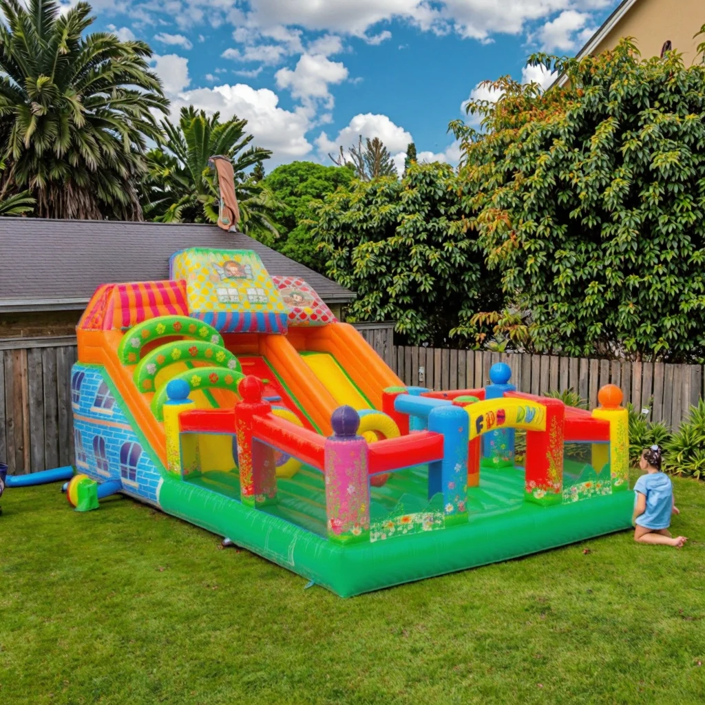 Commercial 5x8m Inflatable Bounce House with Slide Climbing Wall Giant PVC Jumping Castle for Kids Outdoor Party Rental Use