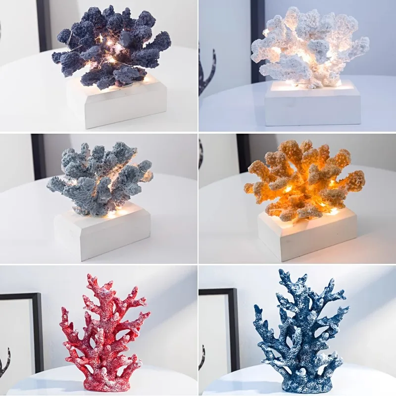 Fish tank landscaping multi-color coral aquarium Home Decoration simulation resin Mermaid,shells，Coral LED lights ornaments Gift