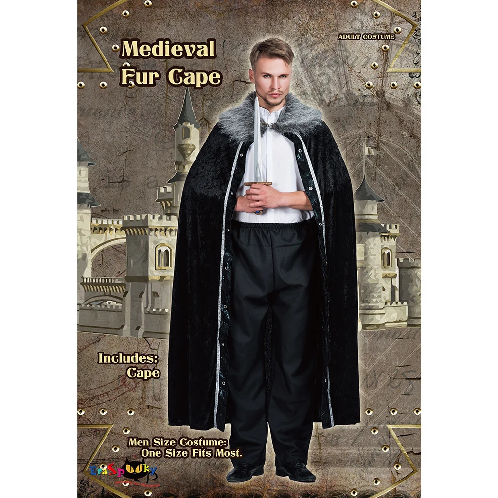 Halloween Cosplay Costumes Carnival Men Boys Medieval Brown Black Cloak Primitive Middle Ages Shoulder fur