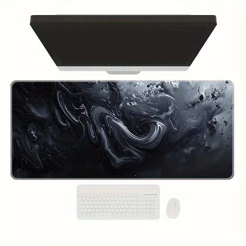 Abstract Black Ink Swirl Extended Gaming Mouse Pad Durable Rubber Base Non-Slip Desk Mat for PC Computer