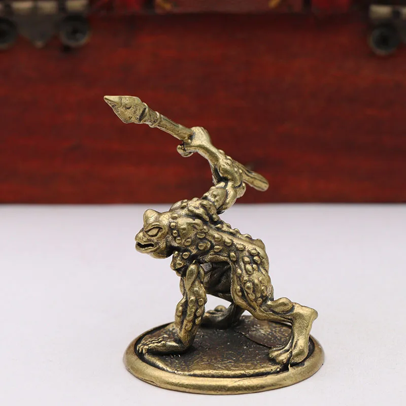 Toad Warrior Small Statue Solid Brass Desktop Ornament Vintage Animal Miniatures Figurines Home Decoration Crafts Tea Pet Decors