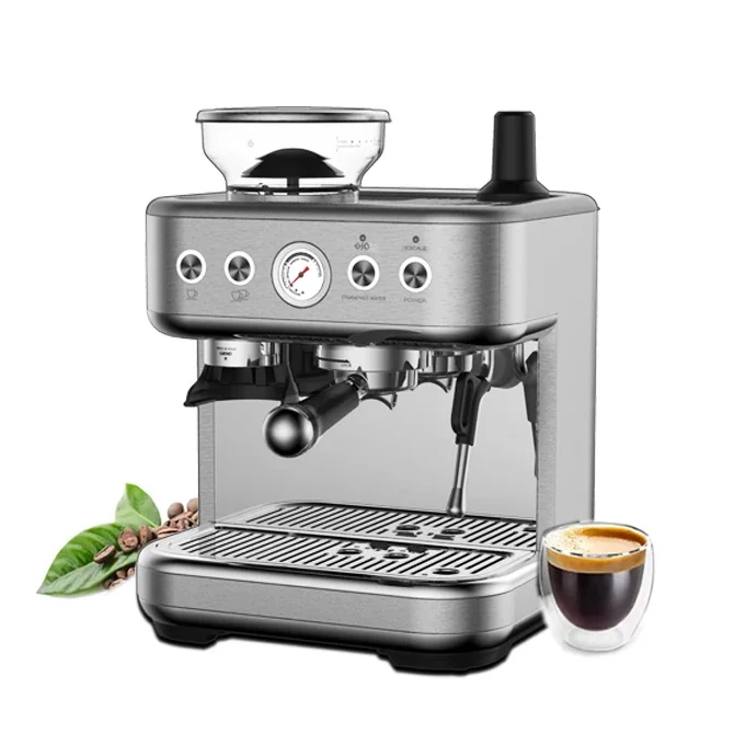 Los mejores proveedores, cafetera con molinillo, cafetera comercial con Espumador, todo en uno para oficina, carcasa de acero inoxidable
