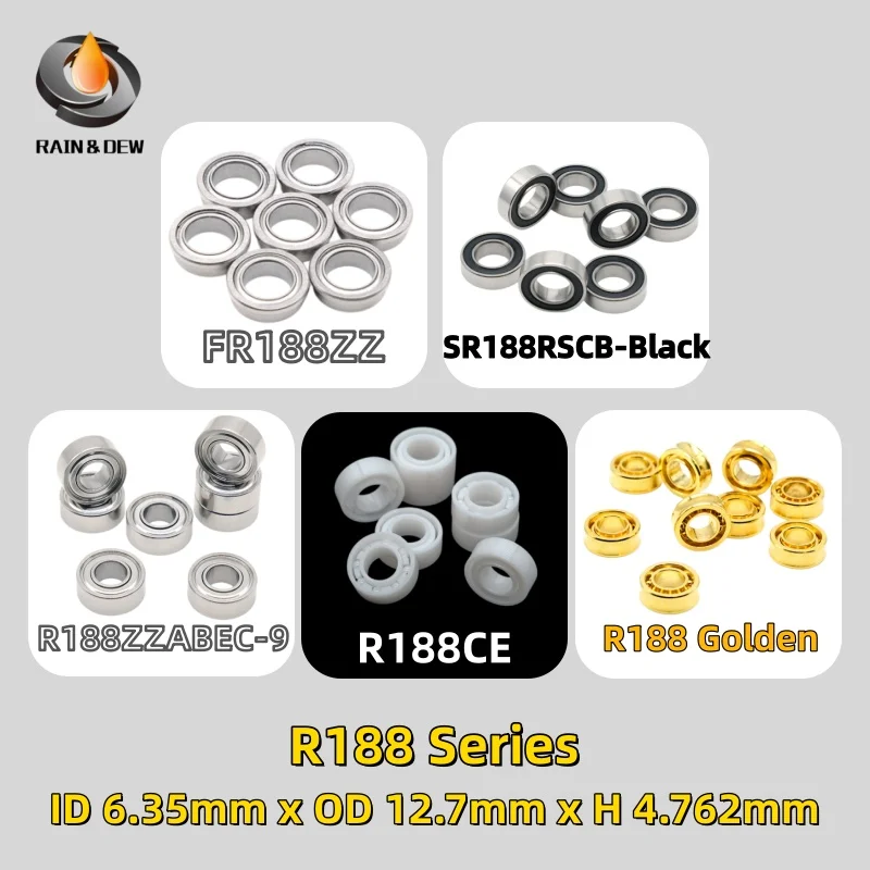 

2/10Pcs R188 Series Bearing 6.35x12.7x4.762mm Contains Flanged/Stainless Steel Hybrid Ceramic/Nail Drill/Full Ceramic/U Groove