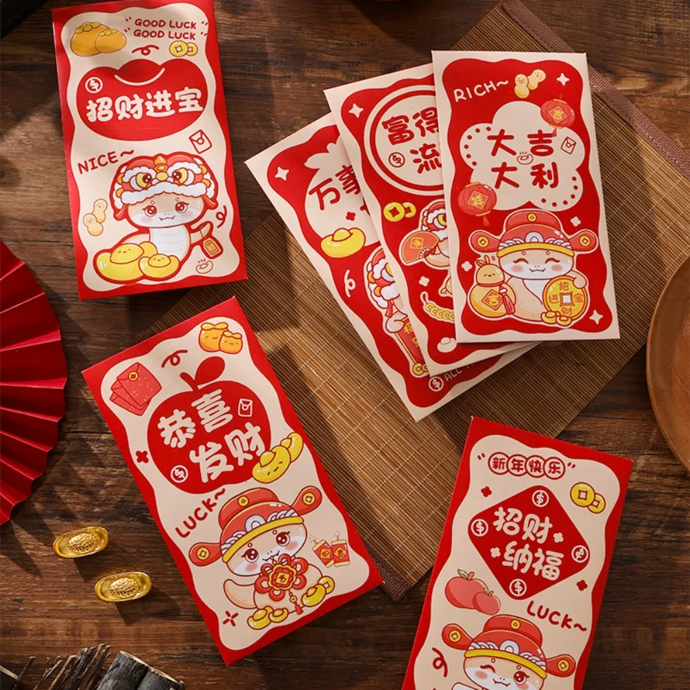 6PCS Chinese New Year Red Envelope Blessing Best Wishes Snake Pattern Money Envelope Spring Festival Money Bags