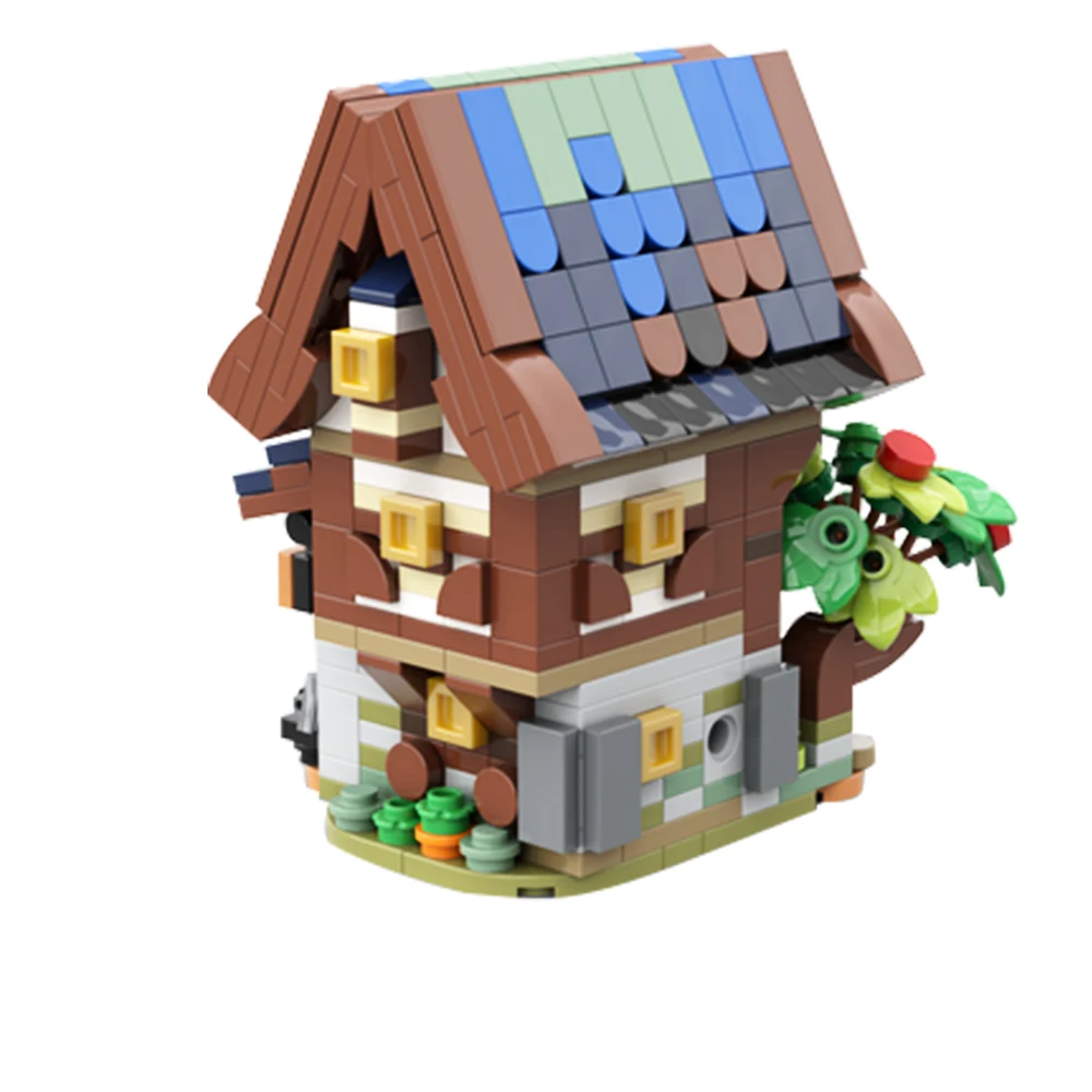 Gobricks MOC Mini 21325 Średniowieczny Sklep Kowalski Klocki Konstrukcyjne Domek na Drzewie w Starym Lesie Model Retro DIY Zabawka dla Dzieci Prezent