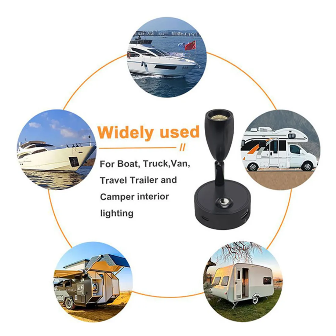 Dual USB Charging Ports 12V LED Reading Light RV Touch Dimmable Reading Lamp 3 Color USB C Charger 24 Volt Swivel Spotlight