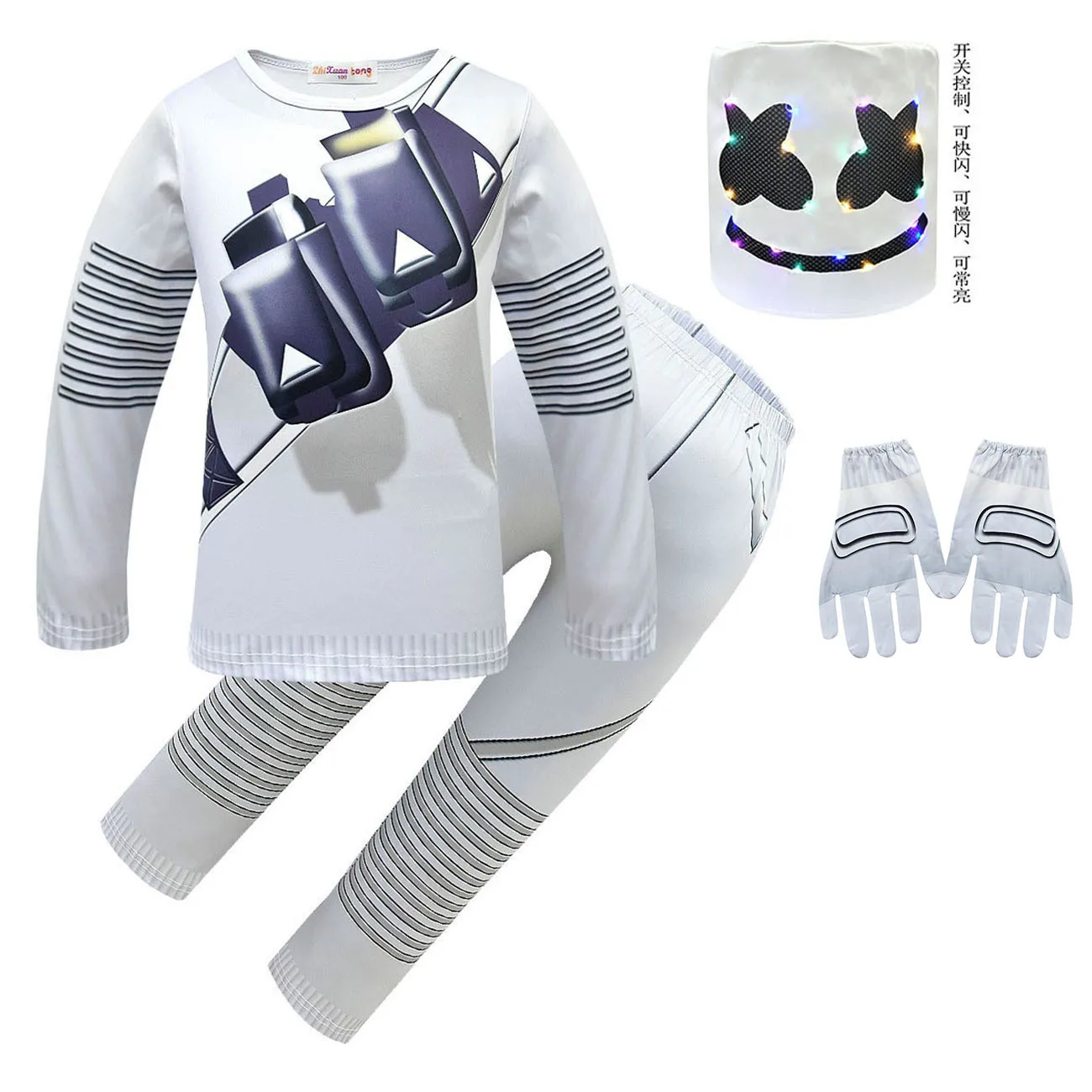 

Fortnite Kids Cosplay Costume Boys DJ LED Mask Hoodie Suit Music Halloween Party Grinch Costume