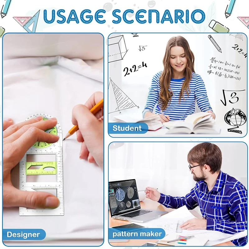 ไม้บรรทัดวาดรูปแบบเรขาคณิตสำหรับนักเรียนโรงเรียนสำนักงาน