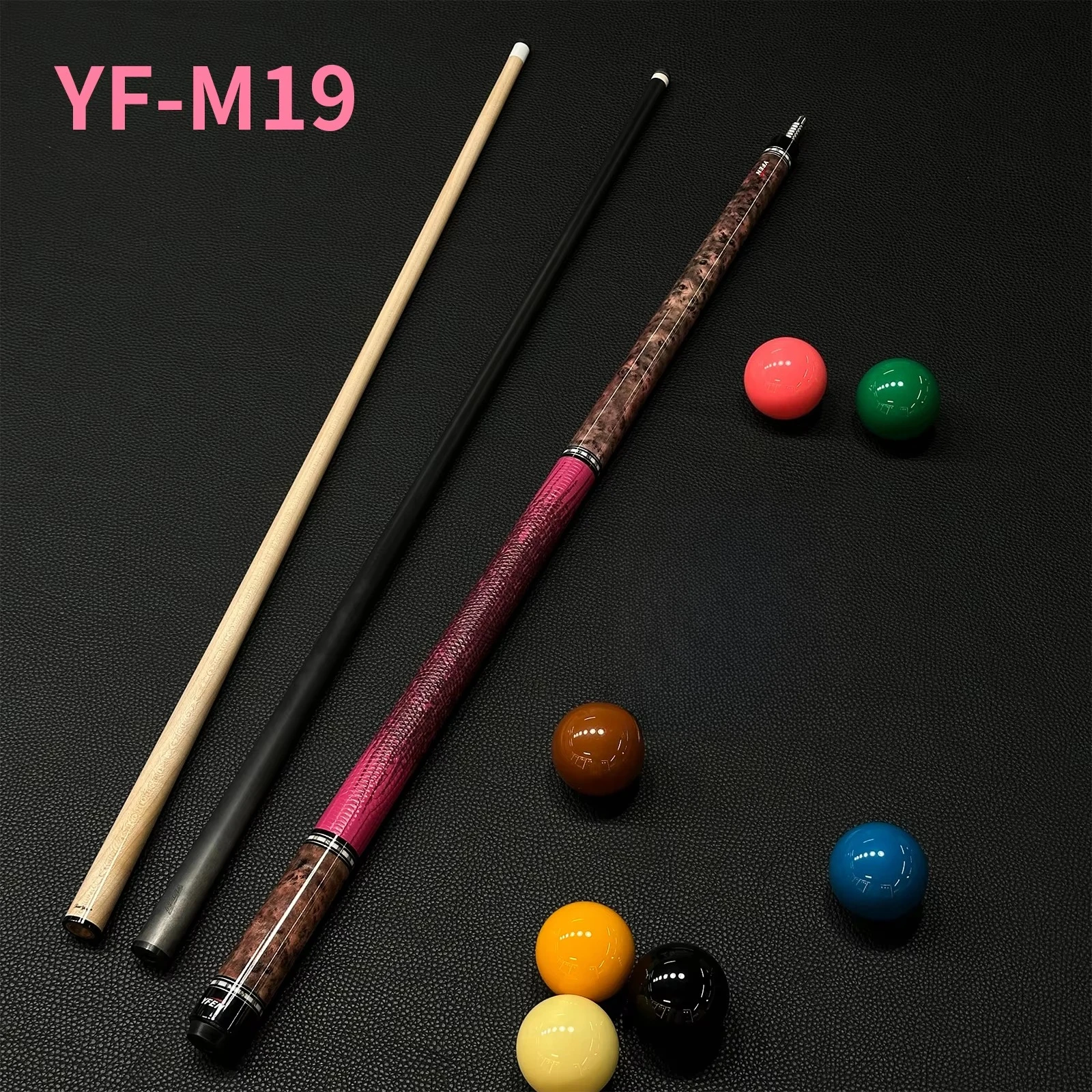 YF-M19/20/21 1/2 Split Cue 148 cm 18-20 oz Carbon Fiber Shaft Canada Hard Maple Wood Cowhide 4 Inlaid Rings