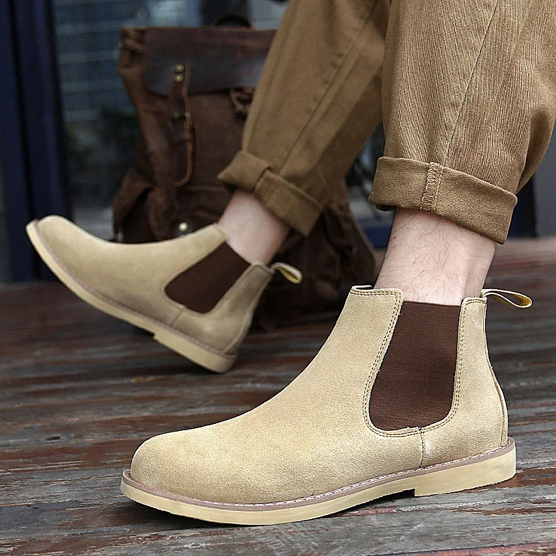 Genuine Leather Chelsea Boots slip on fashion High Top Work Shoes for Men Outudoor Men\'s Ankle Boots men Retro Boots big size 48