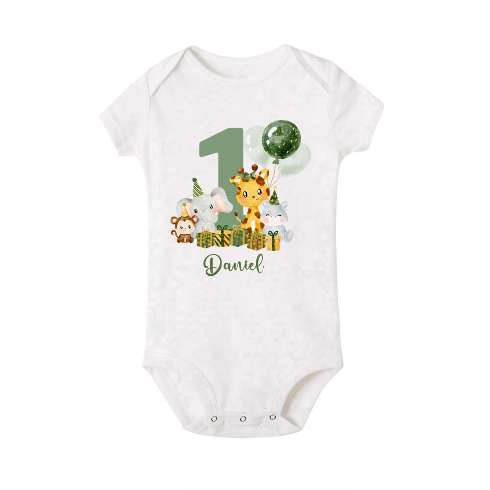 Personalized Baby Romper Safari Animal with Name Bodysuit Newborn Wild One Jumpsuit Outfit Baby Girls Clothes Infant Shower Gift