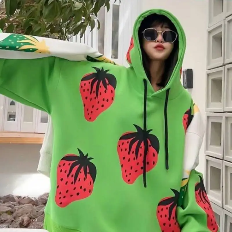 

Baggy Printed Hoodies Sweatshirt For Women Korean Streetwear Y K Basic Dropshiping Youthful Clothes Nice Color Woman Hooded Tops