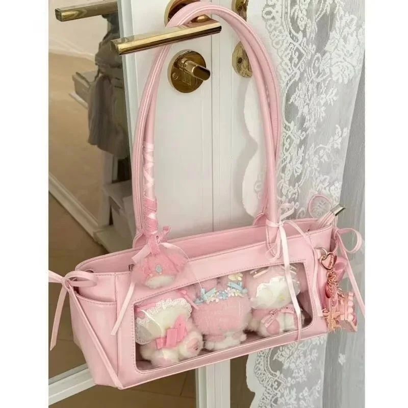 

Transparent Y2k Pink Ita Handbags Double Sided Pocket Kawaii Shoulder Bags Zipper Harajuku Pain Bags Sweet Lolita Girls Bag Gift