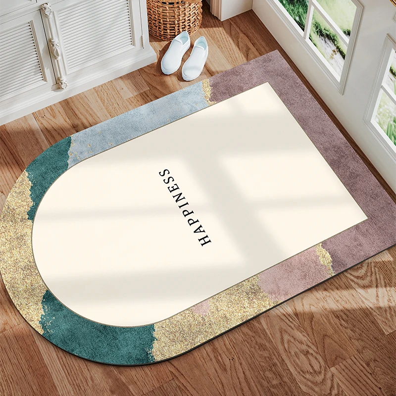 Scandinavian Entry Mat Nordic-Style Doormat Pastel Arched Foyer Rug Light-Tone Welcome Pad Non-Slip Hallway Carpet Cute Home