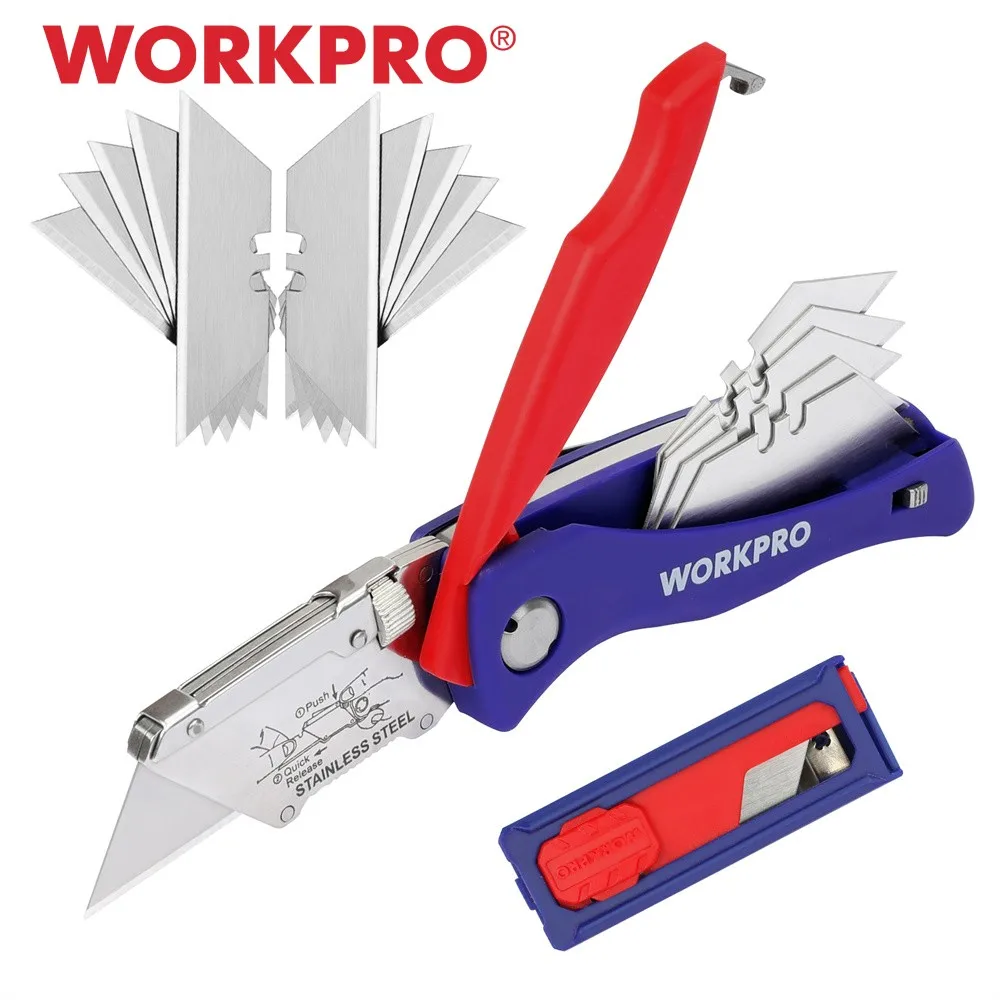 WORKPRO Folding Knife With 15 Blades Heavy Duty Stainless Steel Utility Knife Electrician Cutter Outdoor Hand Tools