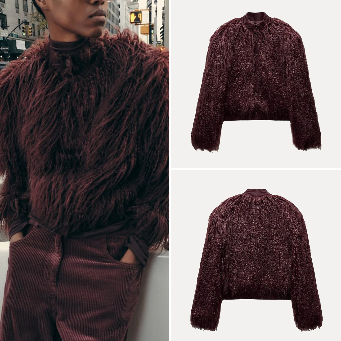 ملابس خارجية محبوكة من الفرو الاصطناعي للنساء لخريف 2025 مع حامل مناسب للتنقل بدون قبعة متضمنة