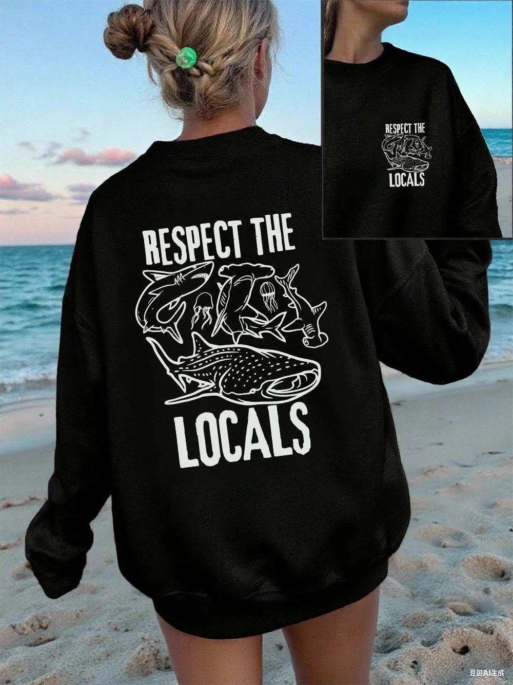 Protect The Locals Wale Prints Sweatshirts Damen Winter Fleece Warm Hoodie Crewneck Loose Pullover Basics Lässige Damenkleidung