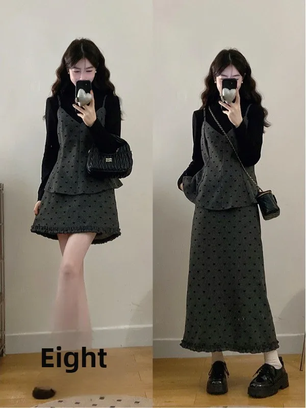 

plus Size Women's Gentle Strap Vest Base irt Top High Waist Skirt Tee-Piece Set Winter Faion Korean Sle Slim Fit