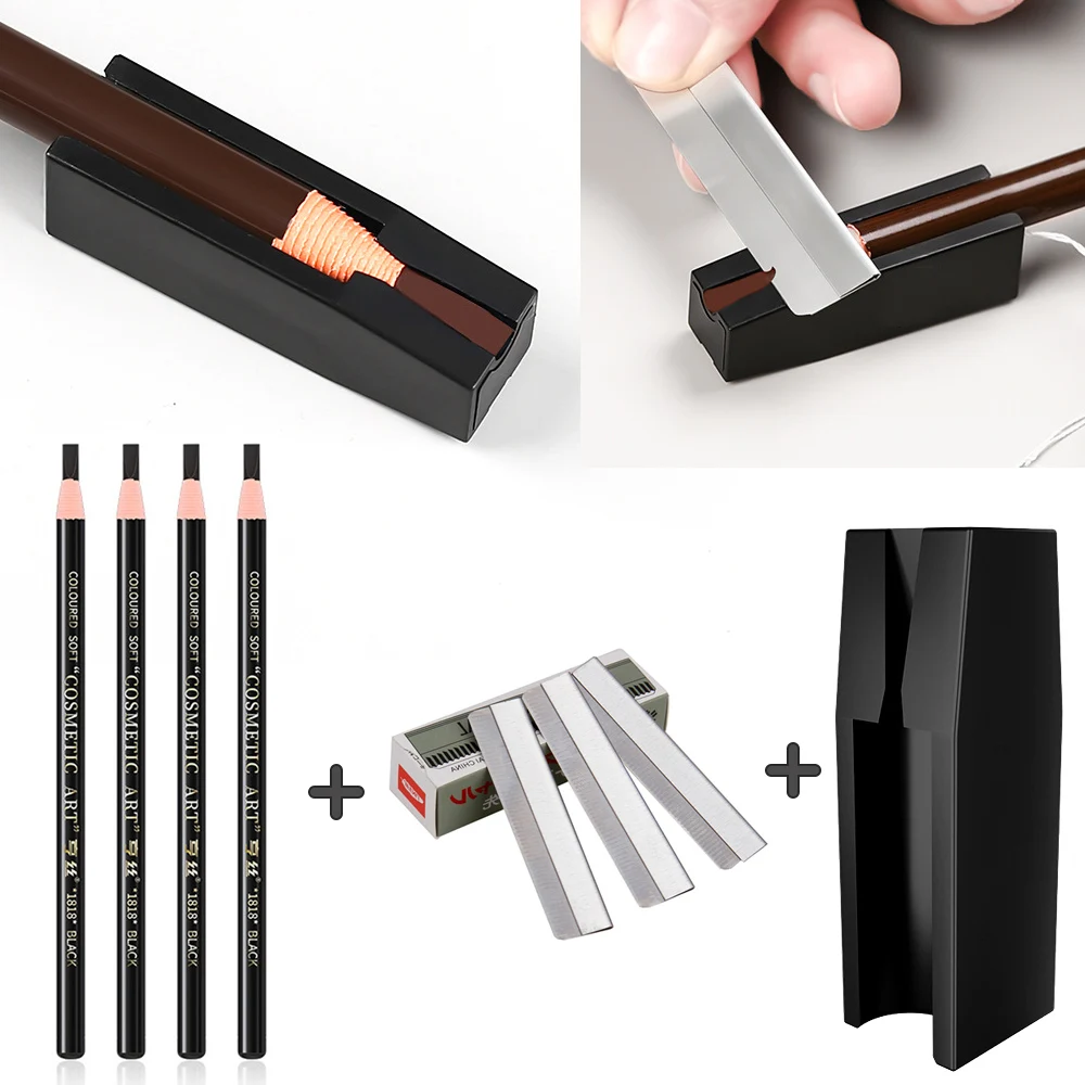 Eyebrow Pencil With Sharpener Brow Trimmer Blade Makeup Microblading Supplies Set Eyebrow Sharpening Tip Thin Tattoo Beauty Tool