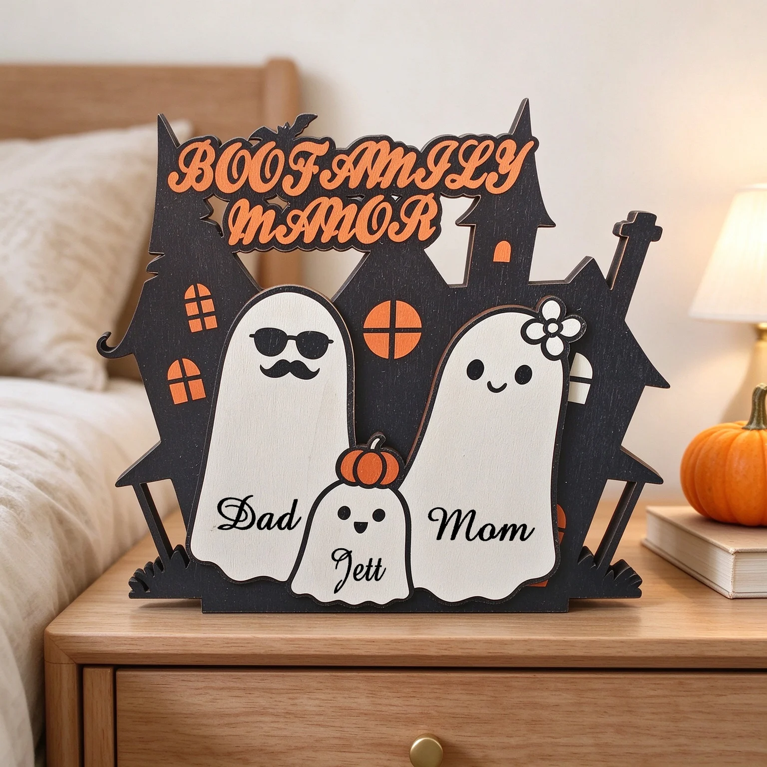 Personalized Ghost Squad Sign, Customizable Halloween Decorations with Ghost Family Names, Cute Halloween Decorations, Atmospheric Autumn Fireplace Ornaments, Ghost Family Theme. Personalized Halloween Family Wooden Ke - view 6
