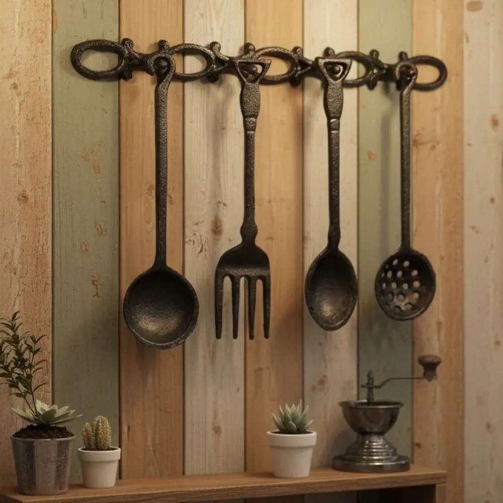 Vintage Iron Spoon Fork Wall Decor Wall Hanging Rustic Style Cutlery Shape Wall Decor Artistic Design Wall Decorative Ornament