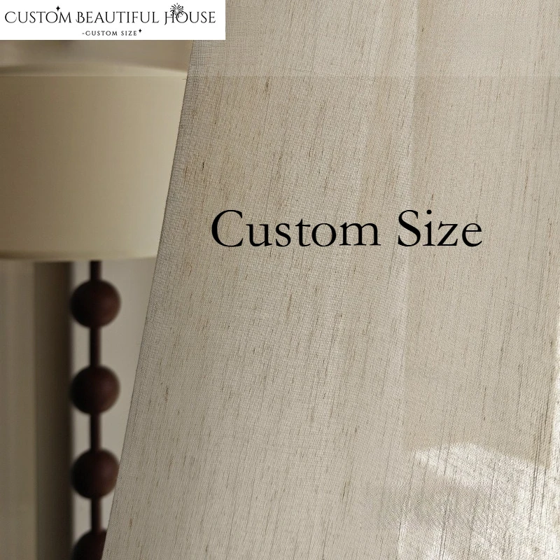Cotton and Linen Woven Semi-transparent Jacquard Texture Toothpick Strips Curtains for Living Dining Room Bedroom Custom Size