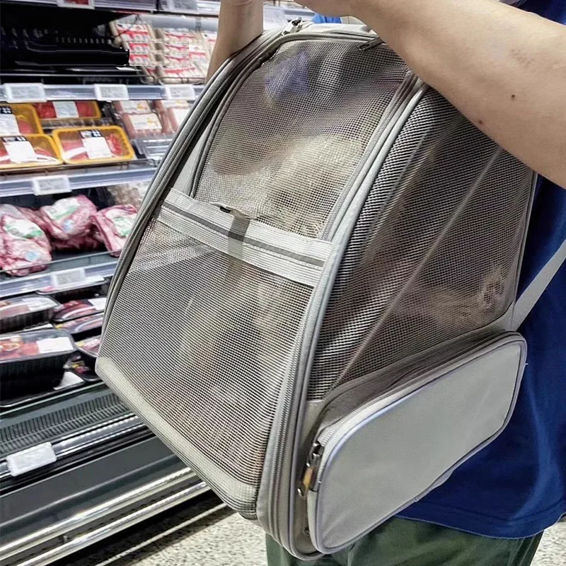 Saco de gato de estimação lona respirável portátil gato mochila saco de transporte de viagem ao ar livre para gatos e filhote de cachorro carregando suprimentos para animais de estimação