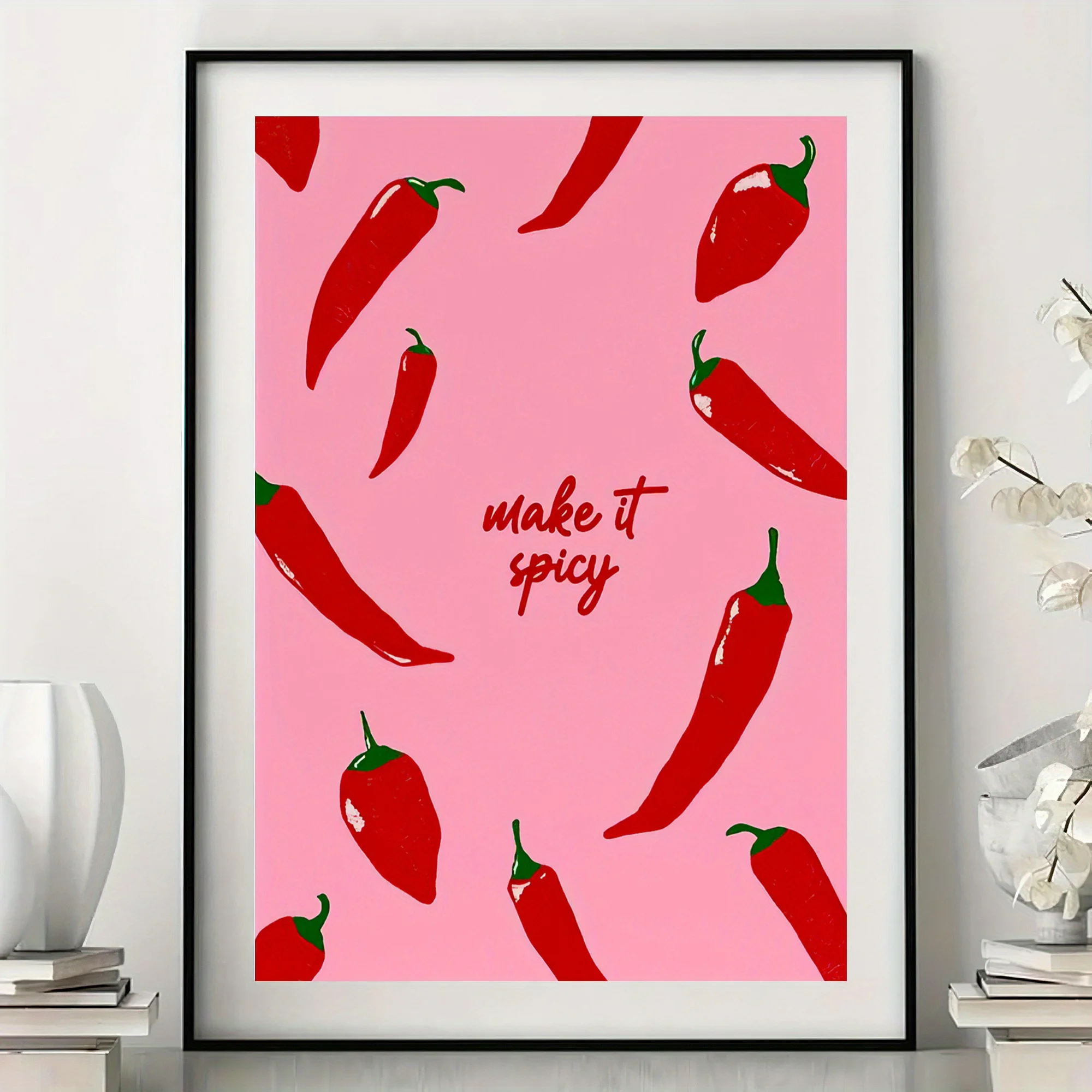 2D Flat, 2D Flat, 1pc Stylish Chili-Themed Canvas Artwork, Featuring Classic And Appealing Ink Prints, Ideal for Vertical Dis