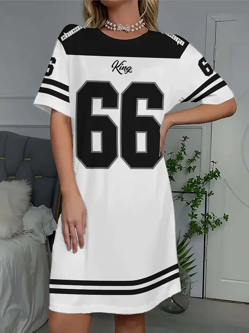 夏の女性用Tシャツワンピース、プラスサイズ、カジュアル、キングNO.66プリント、レディース半袖プルオーバーワンピース、婦人服