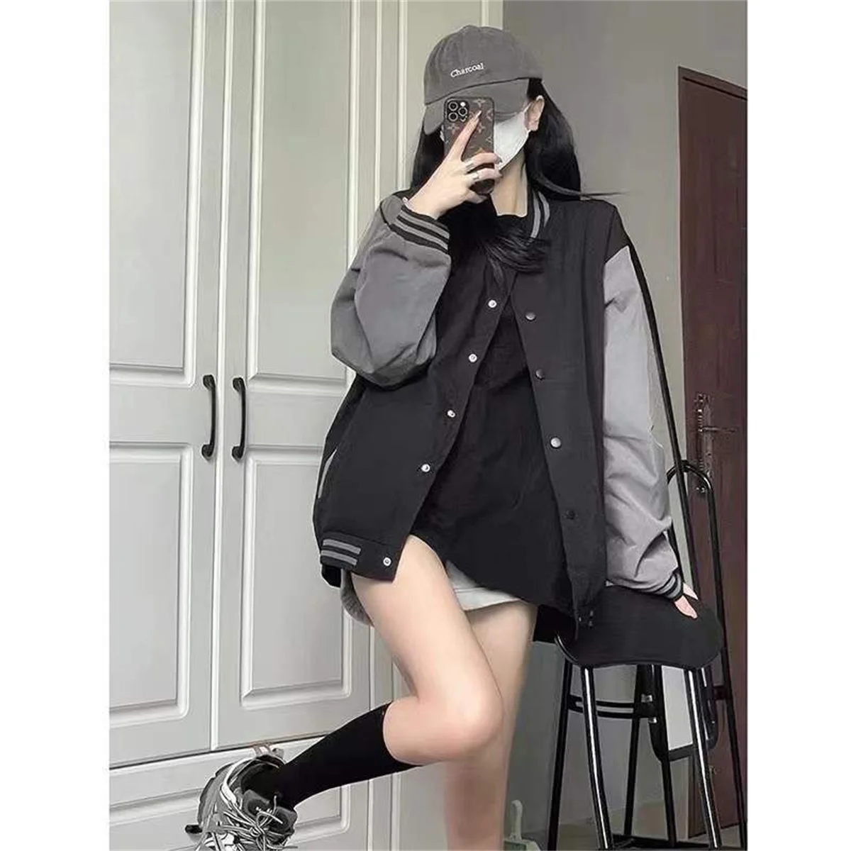 

Fashion Patchwork Hoodie Sweatshirt Women Tops Loose Casual Solid Jacket Streetwear Girl Buttun Jacket Japan Funny Female