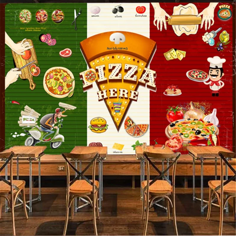 

Custom Delicious Burger Restaurant Industrial Decor Brick Wall Background Mural Wallpaper 3D Fast Food Snack Bar Wall Paper 3D