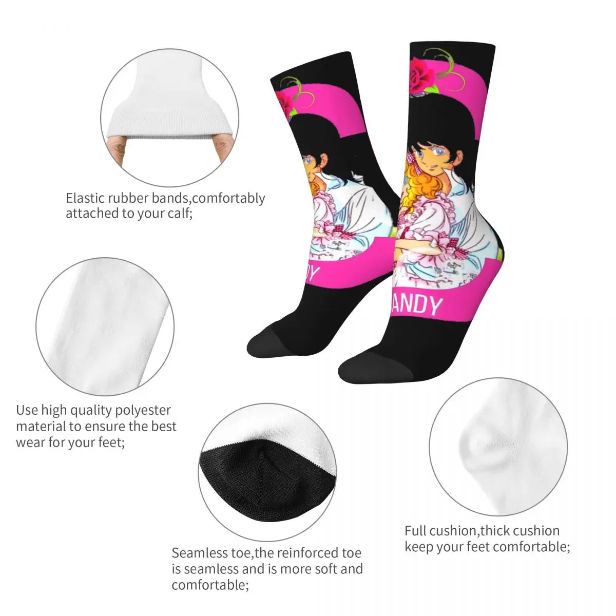 Funny Crazy compression Sock for Men Terry Hip Hop Harajuku Candy Candy Anime Happy Quality Pattern Printed Boys Crew Sock