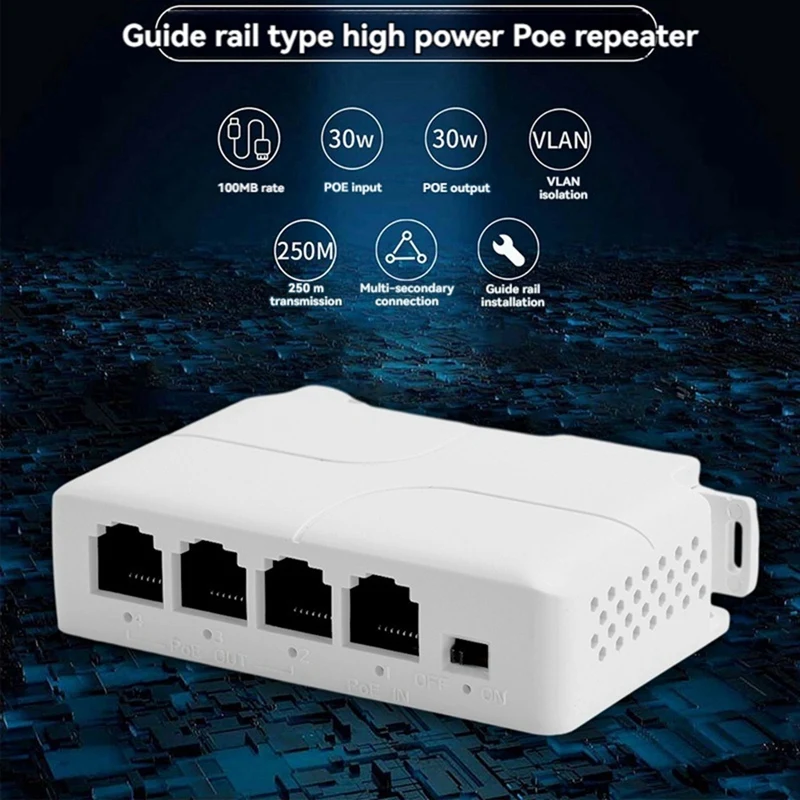 Repeater 1 Input 3 Output DIN-Rail Standard POE Repeater 4-Port Waterproof Extender Hundred Gigabit Network Extender