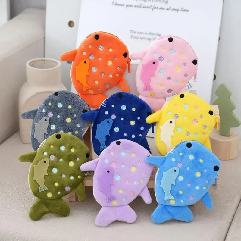 1 Piece Plush Zipper Coin Wallet Fashion Cute Blue Shark Mini Whales Coin Purse Women's Small Change Bag Key Earphone Pouch