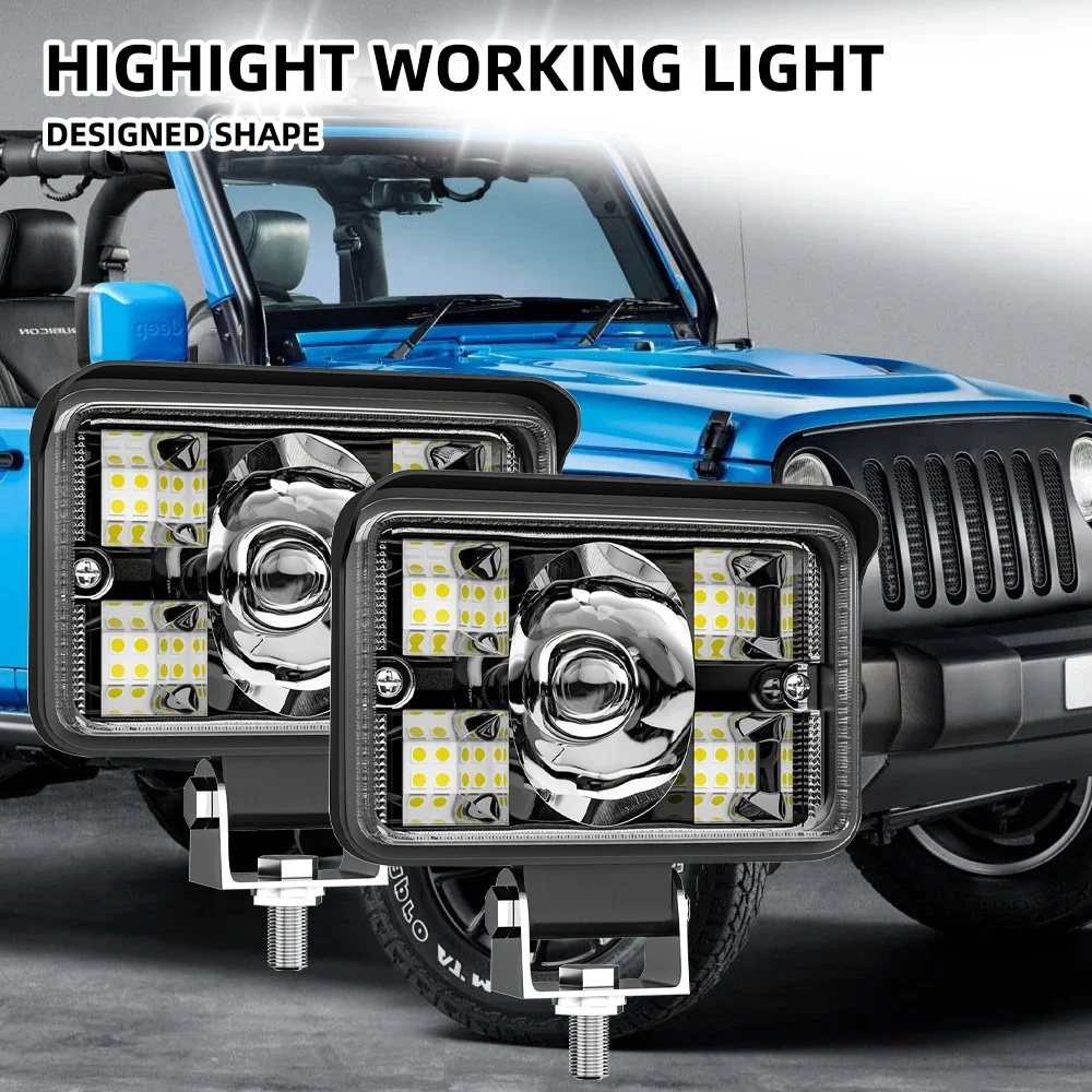 

1/2Pcs Square Shaped Car LED Work Light Bar White Yellow Driving Light Spotlight 3Lines 12-24V For ATV SUV Trucks 4x4 Off Road