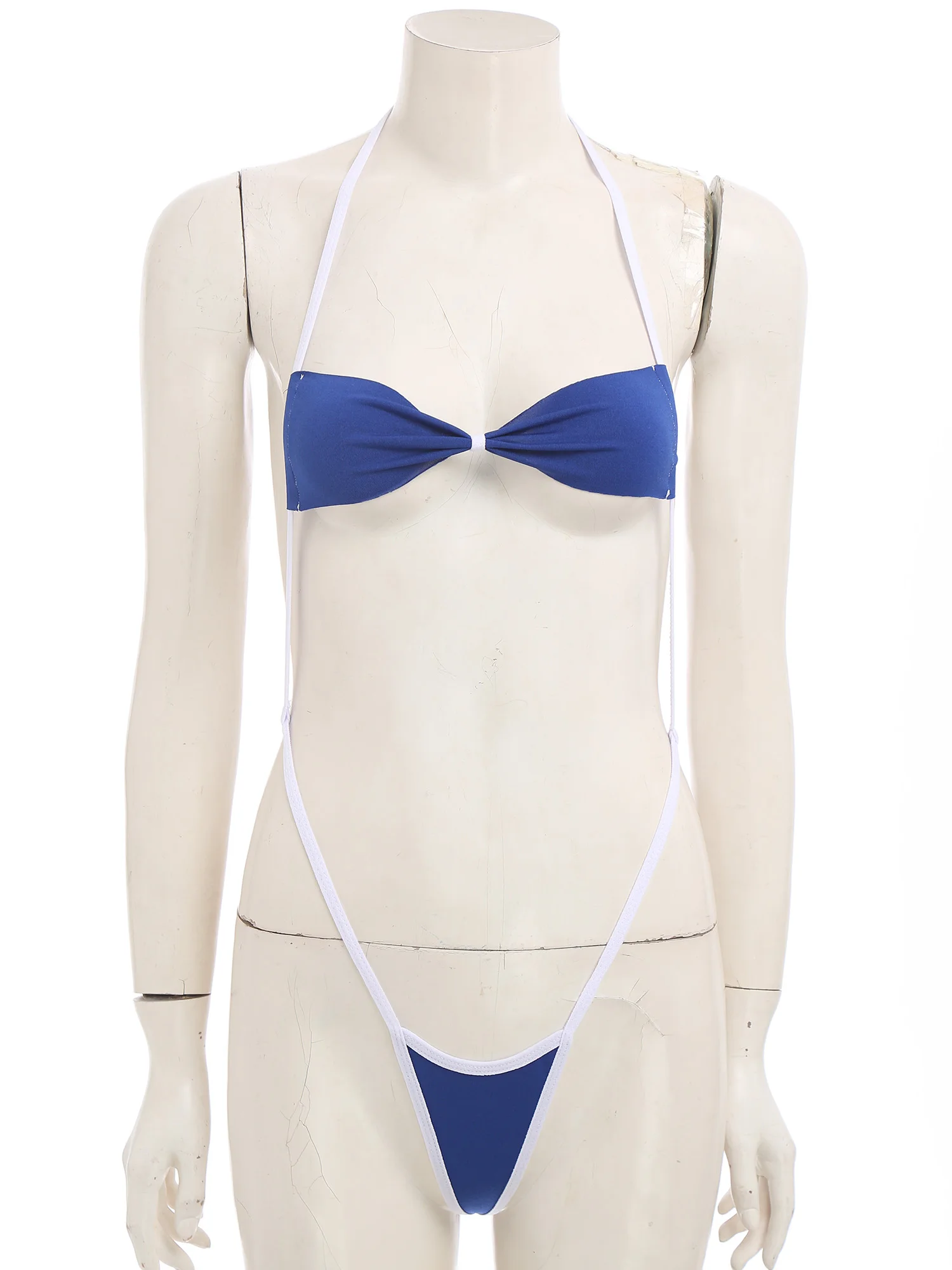 

Women One Piece Mini Bikini Suits Halter Ruched Cup with T-back Thongs Teddy Bathing Suit for Private Poolside Party Nightwear