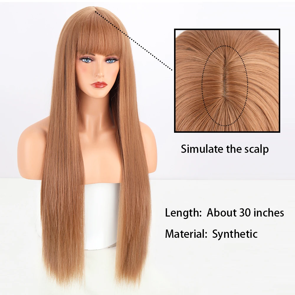 Synthetic High Heat Resistant Material With Bangs Long Straight Hair Wig Suitable For Daily Wear To Increase Hair Volume