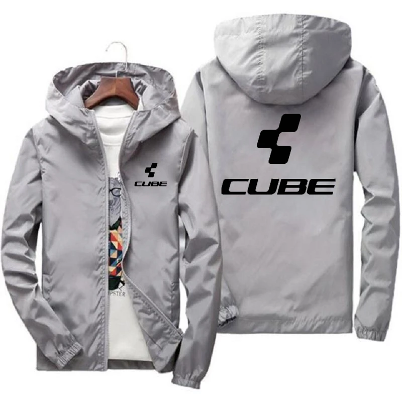 CUBE ใหม่ผู้ชาย Hooded เสื้อลําลองหลวมกันน้ําชาย Windbreaker สีทึบผู้ชายเสื้อกันลม