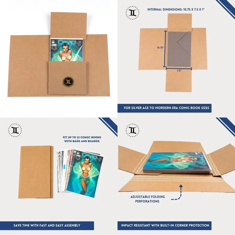 بريد الكتب الهزلية 10.75x7.5x1 بوصة - عبوة من 100 قطعة | سهل الطي، مسطح، مقاوم للسحق، بدون انحناء | صناديق الشحن ل #1