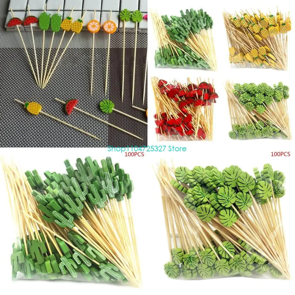 D8KF 100 Uds. Palillos bambú para cóctel 4,7 pulgadas, palillos dientes naturales hechos a mano para fiesta, pinchos
