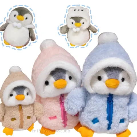 25cm kawaii criativo arraste pinguim boneca de pelúcia algodão-acolchoado chapéu roupas pinguim brinquedo de pelúcia para meninos e meninas presentes de aniversário