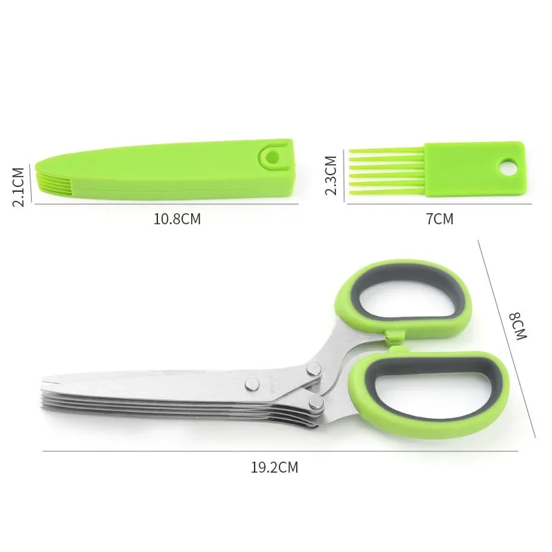 5 Layers Stainless Steel Kitchen Scissors Shredded Cutter Tool Cut Scallions Nori Herb Green Onion Vegetables Shear