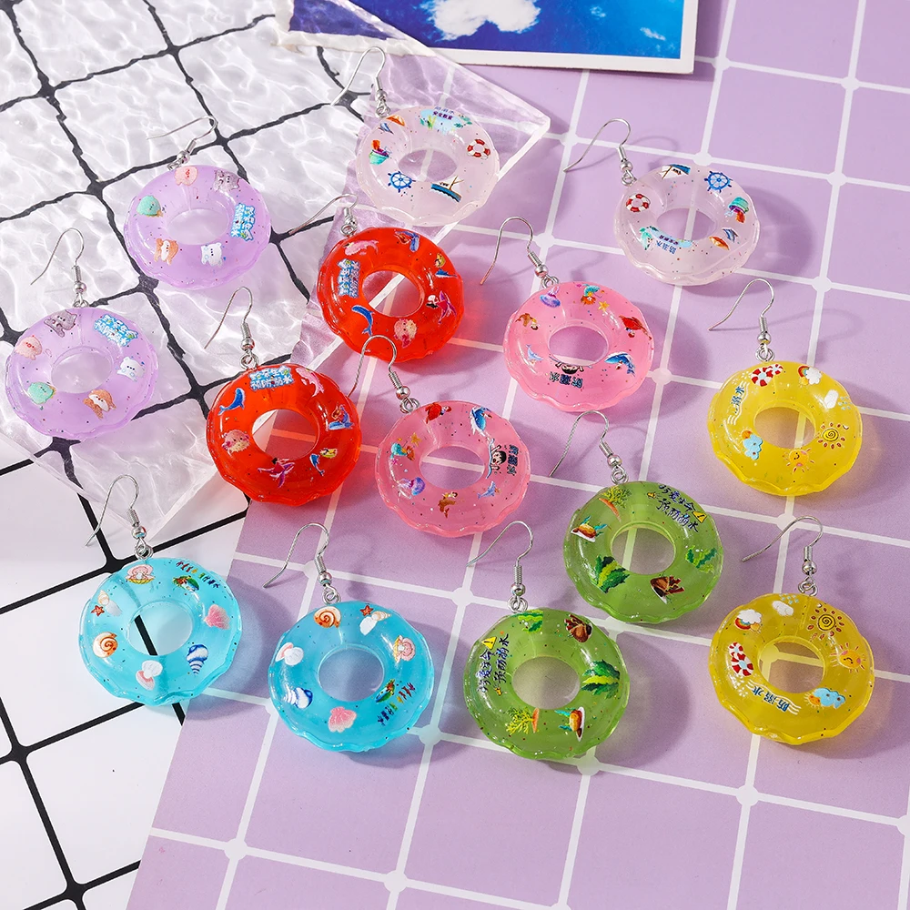 Aihua New 3D Funny Swimming Ring Earrings for Women Girls Cute Kids Earrings Necklace Summer Beach Vacation Jewelry Gifts