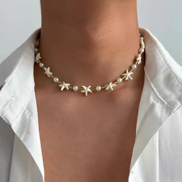 New Bohemian Style Seashell Necklace Beaded Choker Necklaces for Women Handmade Starfish Pendant Fashion Jewelry Necklaces