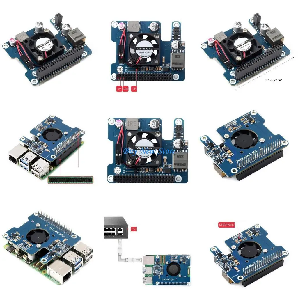 

20CE 802.3af/at PoE Networks Standard PoE HAT Onboards Cooling Fan for RPI 5
