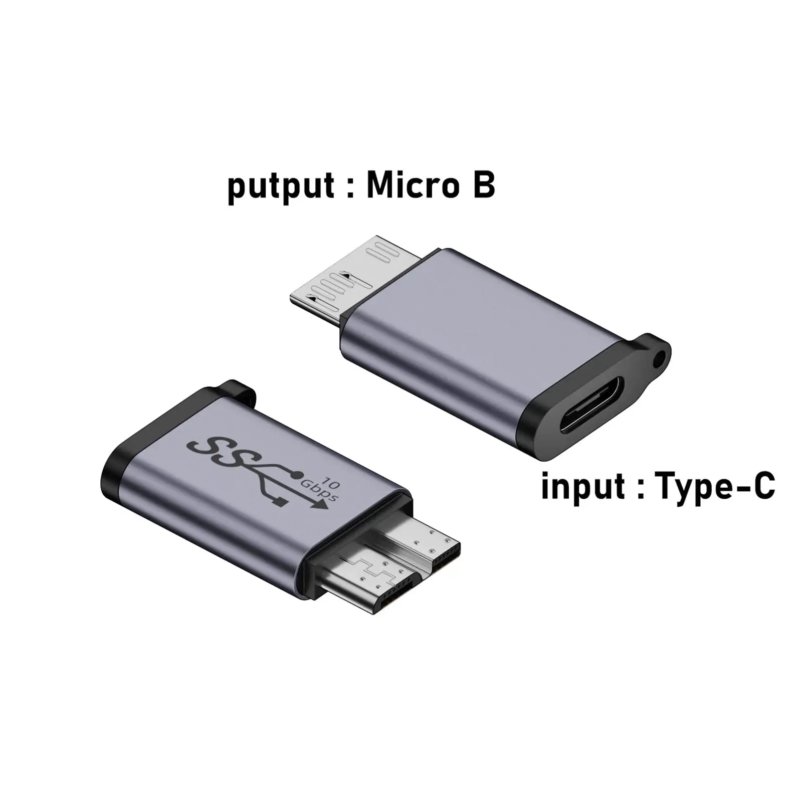 2Pcs USB 3.0 Micro B Male to Type C Female Adapter - 10Gbps Converter for External Hard Drive, SSD, Camera